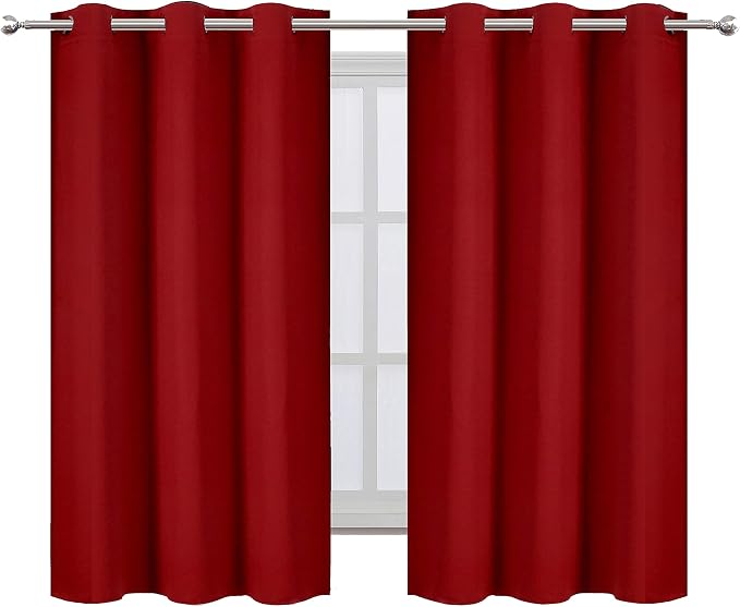 Red Thermal Blackout Curtains/38 x 54 Inch/Set of 2 Panels Room Darkening - Image 2