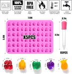 Mity rain 5pcs Fruit Snack Molds Silicone Bpa Free, Gummy Candy Molds Chocolate Molds With 5pcs Dropper For Kids, Including Mini Pineapple, Banana, Cherry, Apple, Grape Shape