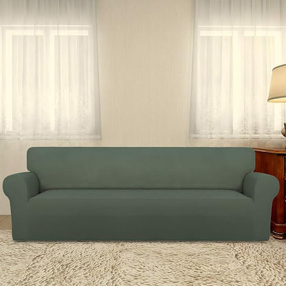 PureFit Stretch Couch Covers for Sofa 4 Seater Slipcovers Grayish Green | - Image 2