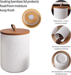 JOJUNO White Ceramic Canister Set with Wooden Lid, 3-Piece Airtight Food Storage Jars for Kitchen Counter - Flour, Sugar, Coffee, Tea, Spice - Small, Medium, Large Sizes - Stone Texture
