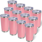 20oz Tumbler Bulk Stainless Steel Tumblers with Lid Vacuum Insulated Double Wall Travel Coffee Mug Powder Coated Tumbler Cup for Hot and Cold Drinks(Pink, 12 pack)
