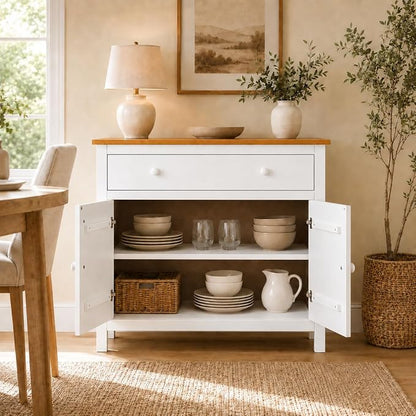 From the Tree Furniture 44" Wide White & Pine Top Solid Pine Shaker Sideboard - Image 9
