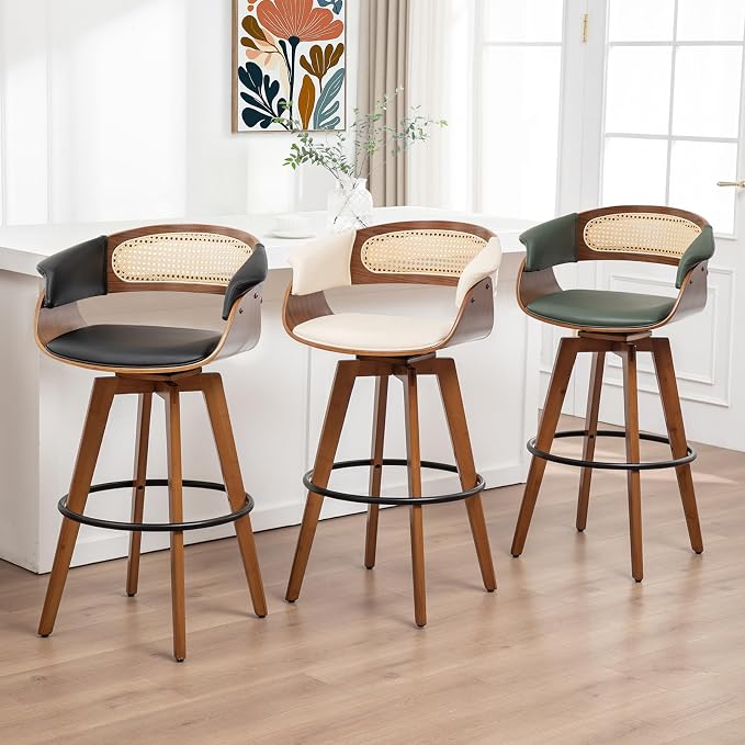 Set of 3 Rattan Swivel Counter Stools - Image 6