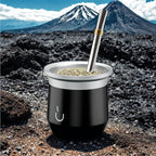 BALIBETOV Yerba Mate Cup – Vacuum Insulated Stainless Steel Gourd with Silicone Cover & Non-Slip Base – Includes 2 Bombillas & Cleaning Brush – Unique Design, Easy to Clean
