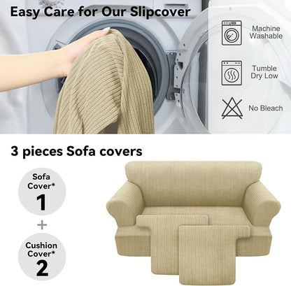 Waterproof Loveseat Cover 3-Piece Set Striped Slipcover - Image 5
