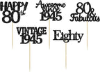 Gyufise 30 Pack Vintage 1945 Cupcake Toppers Glitter Cheers to 80 Fabulous Eighty Cupcake Picks 80th Birthday Wedding Anniversary Party Cake Decorations Supplies Black