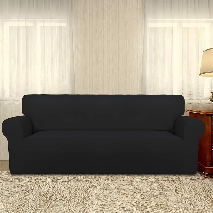 PureFit Stretch Couch Covers for Sofa Large Sofa Slipcovers Black | 1-Piece - Image 2