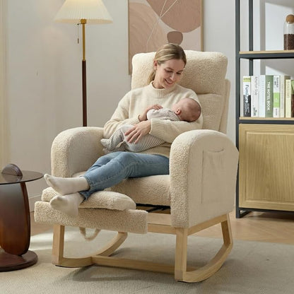 NIOIIKIT Modern Nursery Rocking Chair, Teddy Upholstered Rocking Chair - Image 3