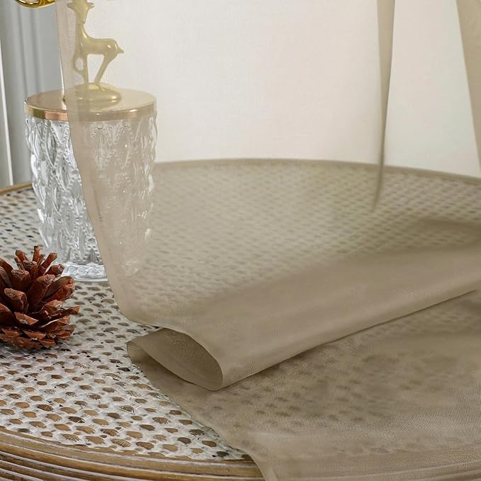 Taupe Sheer Curtains 72 Inches Long 2 Panels Set, Light Filtering Sheer Curtains - Image 4