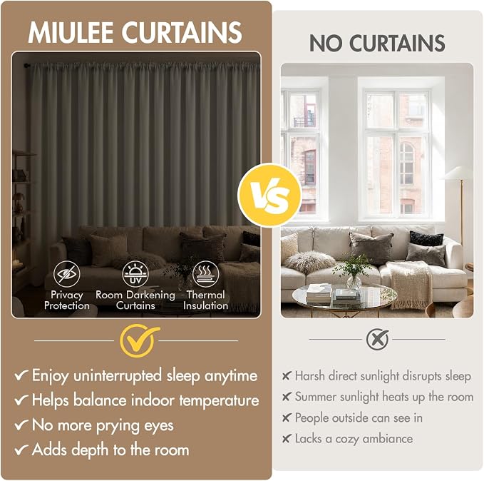 MIULEE Set of 4 Cobblestone 45 Inch Short Blackout Kitchen Window Curtains | - Image 6