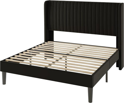 Allewie Queen Size Velvet Bed Frame/Vertical Channel Tufted Wingback - Image 9