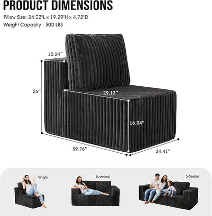 Single Sofa 1 Seat Couch with Deep Seat Memory Foam Cloud Chair with Pillows - Image 2
