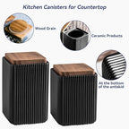 Ceramic Storage Jars Modern Elegant Polished Airtight Gorgeous Storage Canisters with Wooden Lid Small Food Stroage Jar for Kitchen Spice Tea Vanilla Sugar Coffee Beans (Black,Large size,17cm*10cm)