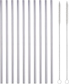 10 Pcs Stainless Steel Straws, Reusable Drinking Straws, Straight Metal Straw Sets with 2 Pcs Cleaning Brushes (10.5 Inch, Silver)