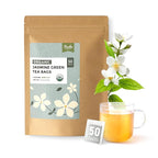 Fescha Organic Jasmine Green Tea Bags, Flower-scented Tea (50-count), Eco-Conscious Tea Bags, Packed by Resealable Kraft Bag