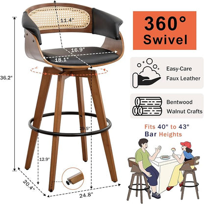 Set of 3 Rattan Swivel Bar Stools - Image 2