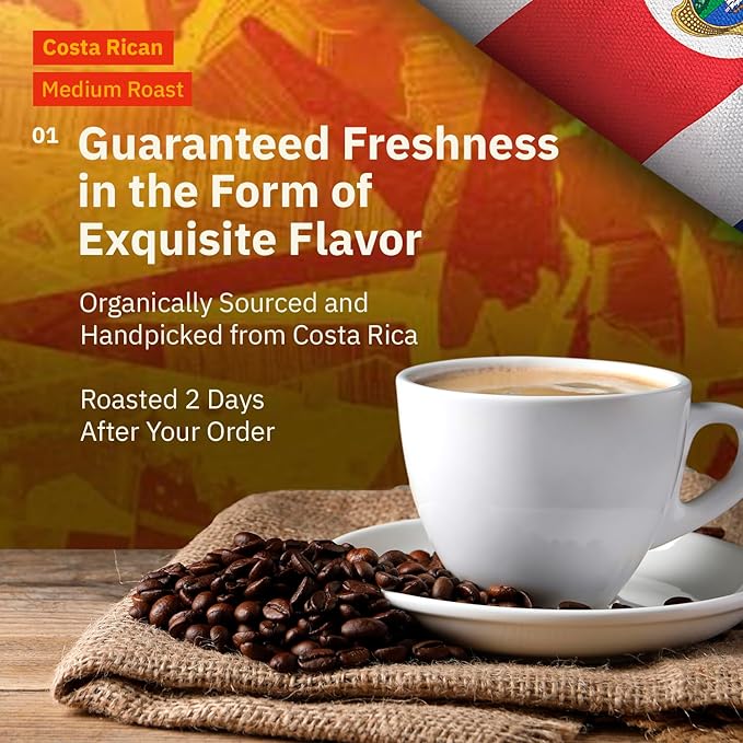 Kochere Costa Rican Specialty Whole Bean Coffee – 1LB Medium Roast – Freshly Roasted to Order – Single Origin, Farm Direct, Rich Flavored Coffee Beans – Sweet Apple, Raisin & Honey Notes