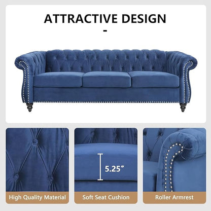 Mid-Century 3 Seater Sofa, Velvet Couch - Image 5