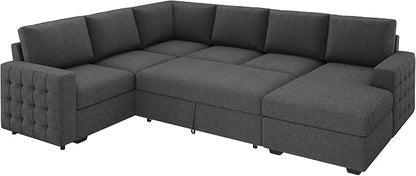 HONBAY Sectional Couch with Pull Out Bed, U-Shaped Sectional Sleeper Sofa with - Image 8