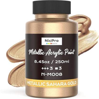 Nicpro Metallic Sahara Gold Acrylic Paint, 8.45oz/250ml Large Gold Leaf Paint by Nicpro