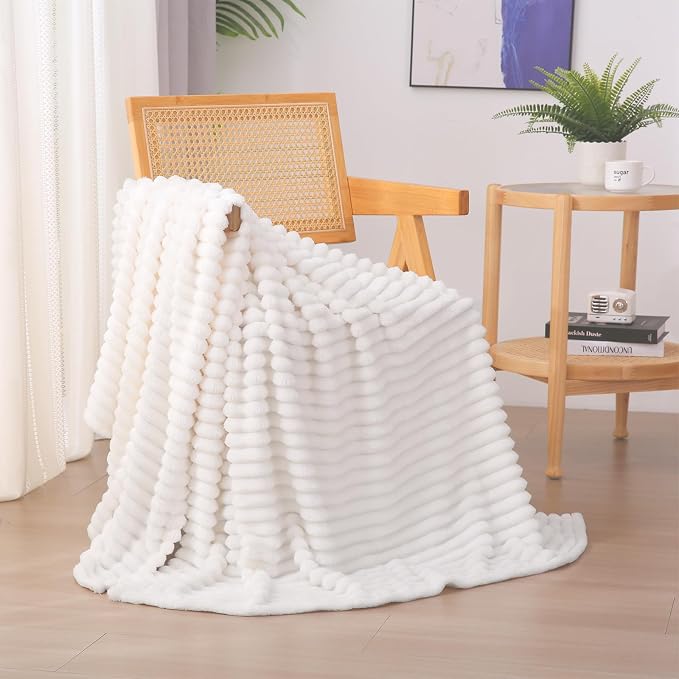 Cream White Fleece Throw Blanket 50”×60” by linecooo