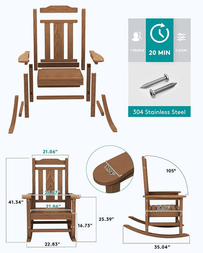 SERWALL Oversized Rocking Chair, HDPE Outdoor Rocking Chairs, Patio Rocking - Image 3
