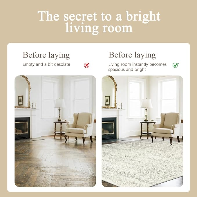 Washable Rugs 9x12 Area Rug for Living Room, Dining Room-Beige Green | Ultra - Image 3