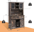 AMERLIFE 72'' Coffee Bar Wine Cabinet with Sliding Barn Door, Farmhouse Kitchen Sideboard, Buffet Storage Table, Wine Glass Racks, 3 Drawers, LED Lights, Tall Hutch Home Bar Dark Rustic Oak