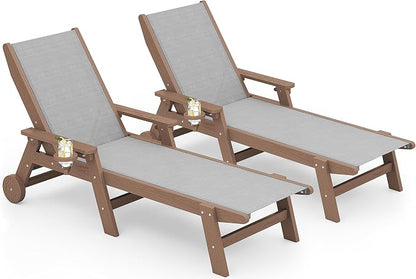 SERWALL Textilene Patio Chaise Lounge Chair Set of 2, 5 Positions Outdoor by SERWALL