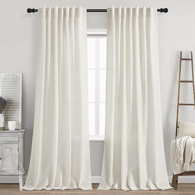 Cream Linen Back Tab Curtains 85 Inch Length by Nanspring