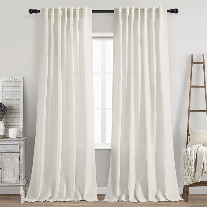 Cream Linen Curtains 89 Inches Long by Nanspring