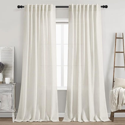Cream Linen Back Tab Curtains 84 Inch Length by Nanspring