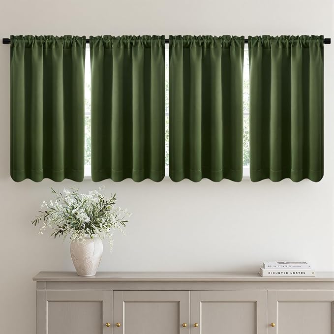 MIULEE Set of 4 Short Bedroom Blackout Curtains 54 Inch Long Oliver Green | by MIULEE