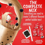 Fusion Select 5 Packs Bubble Tea Kit Extra Rich Blueberry, Raspberry Strawberry Blackberry Cherry Boba Tea Kit Drinks, Boba Tapioca Pearl, Straws, Various Tea Set Flavors