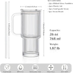 INSETLAN 26oz Ribbed Glass Tumbler with Handle & Lid – 2-Pack Large Iced Coffee Cups with Straws, Modern Glass Mug for Cold & Hot Beverages, Aesthetic Travel Cup for Smoothies, Tea, and Juice