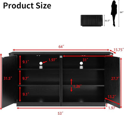 LKTART 64" Buffet Cabinet with Storage, Modern Fluted Accent Sideboard Media - Image 2