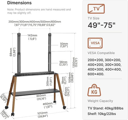 Rolling Easel TV Stand for 49–75 Inch TVs, Mobile TV Cart - Image 7