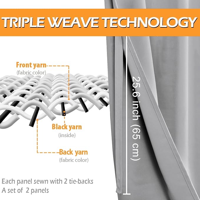 Blackout Curtains for Bedroom, 52 x 96 Inch, 2 Panels | Thermal Insulated & - Image 3