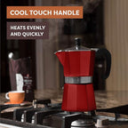 Bellemain Stovetop Espresso Maker | Italian Moka Pot Espresso Maker, Classic Aluminum Design Mocha Pot for Home Brewing & Camping | Easy to Use & Clean - 3-Cup, Red