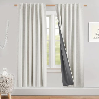 NICETOWN 100% Blackout Curtains 72 inch Long 2 Panels, Linen Blend Thermal by NICETOWN