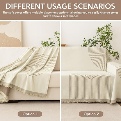 Boho Sofa Covers for 2 Cushion Couch, Chenille Sofa Slipcover for Pets Washable - Image 5