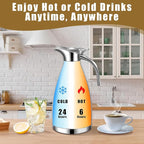 Uiifan 2 Pcs 68 oz Thermal Coffee Carafe Insulated Stainless Steel Coffee Carafe for Hot Liquids Vacuum Thermal Pot Creamer Dispenser with Brushes Keeping Hot Tea Milk Water(Silver)