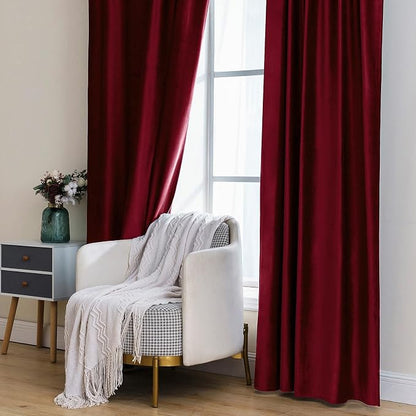 MIULEE Velvet Curtains 52x90 inches 2 Panels Burgundy Red Blackout Curtains | - Image 7
