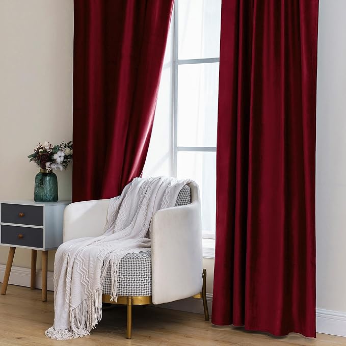 MIULEE Velvet Blackout Curtains 52x108 inches 2 Panels Burgundy Red | Luxury - Image 7