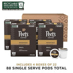 Peet's Coffee, Medium Roast Single Serve Coffee Pods - Single Origin Brazil 88 Count (4 Boxes of 22 Pods)