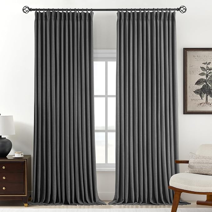 Pinch Pleated Linen Curtains 100% Blackout 102 Inches Long by AUSSPVOCT