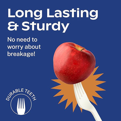 CORAL Ivory White 100% Compostable Forks - 120 Heavy Duty Forks (7.0 inch) - Break Resistant with Smooth Edges, Ocean Friendly Alternative to Plastic Silverware - Biodegradable & Disposable Forks