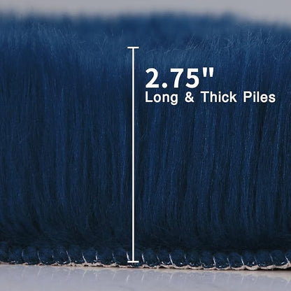 duduta Navy Blue Faux Sheepskin Runner Rugs 2x6 ft, Fluffy Fur Couch Covers | - Image 2