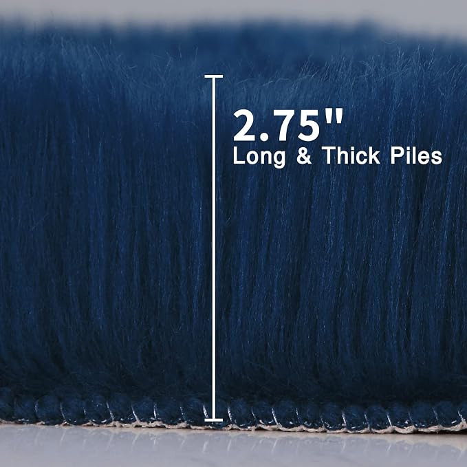duduta Navy Blue Faux Sheepskin Fur Rug 3x5 ft, Fluffy Carpet Rug | Shag Fuzzy - Image 2