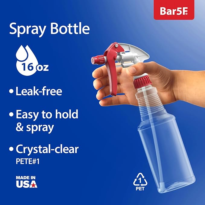 Bar5F Empty Plastic Spray Bottles 16-Ounce BPA-Free Food Grade Crystal Clear M-Series Fully Adjustable Sprayer (not for oil), 2-Pack